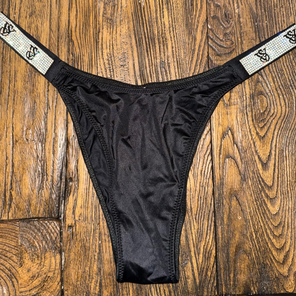 Victoria’s Secret Black Bikini Bottom with Crystalline Logo Straps